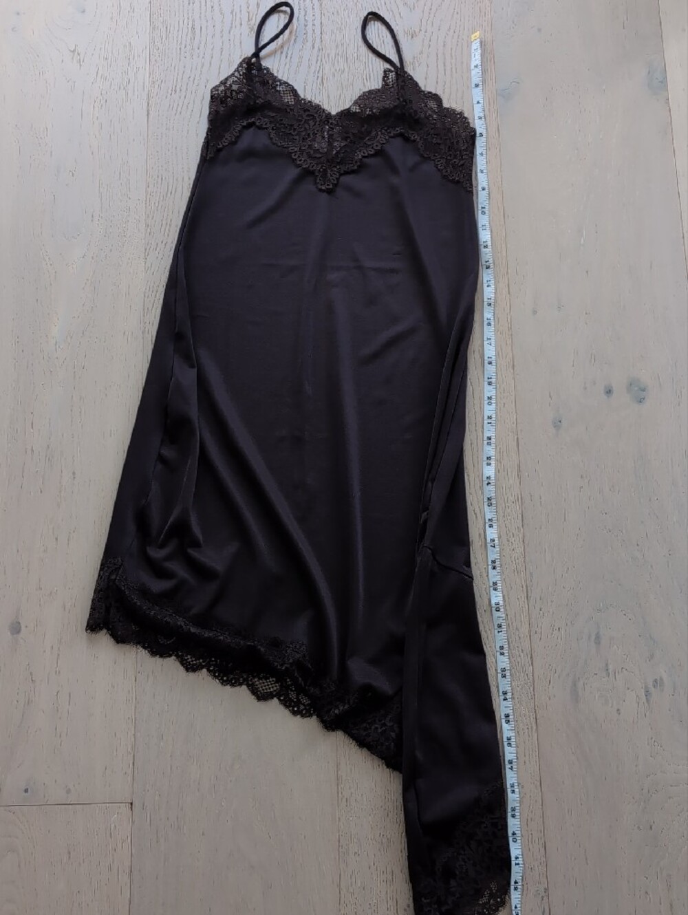 Satin Brown Lace-Trim Assymetrical Slip Dress - Picture 6 of 6
